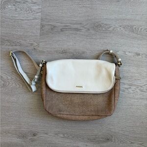 Fossil Preston flap leather crossbody bag with gold glitter finish